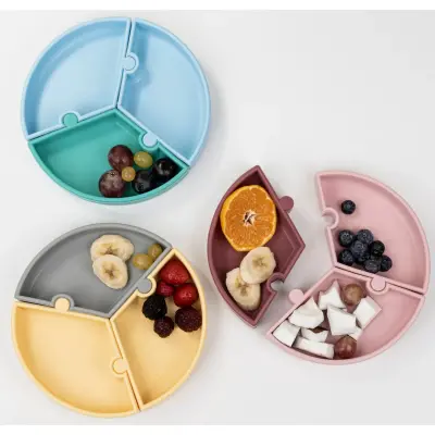 OiOi Puzzle Vakumlu Mama Tabağı Mellow Yellow - Powder Grey - 10