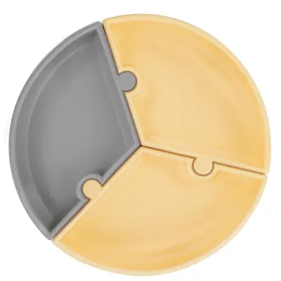 OiOi Puzzle Vakumlu Mama Tabağı Mellow Yellow - Powder Grey 