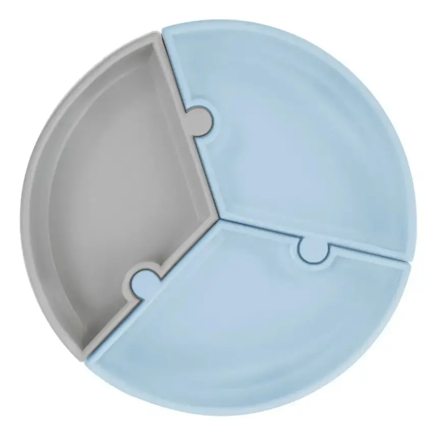 OiOi Puzzle Vakumlu Mama Tabağı Mineral Blue - Powder Grey - 1