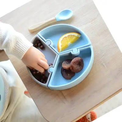 OiOi Puzzle Vakumlu Mama Tabağı Mineral Blue - Powder Grey - 5