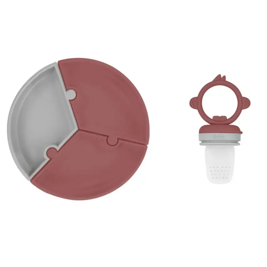 OiOi Puzzle Vakumlu Mama Tabağı + Püre Meyve Ve Sebze Alıştırıcı Velvet Rose - Powder Grey - 1