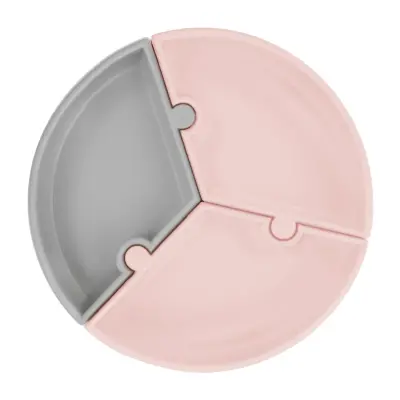 OiOi Puzzle Vakumlu Mama Tabağı  Pinky Pink - Powder Grey 
