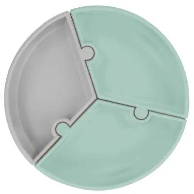 OiOi Puzzle Vakumlu Mama Tabağı River Green -  Powder Grey - 1