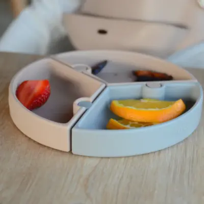 Oioi Puzzle Vakumlu Mama Tabağı+Nam Nam Mama Kaşığı Velvet Rose-Powder Grey (1)