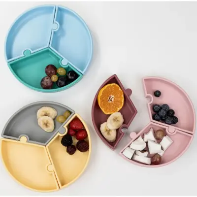 Oioi Puzzle Vakumlu Mama Tabağı+OiOi Püre Meyve Ve Sebze Alıştırıcı River Green - Powder Grey (1)