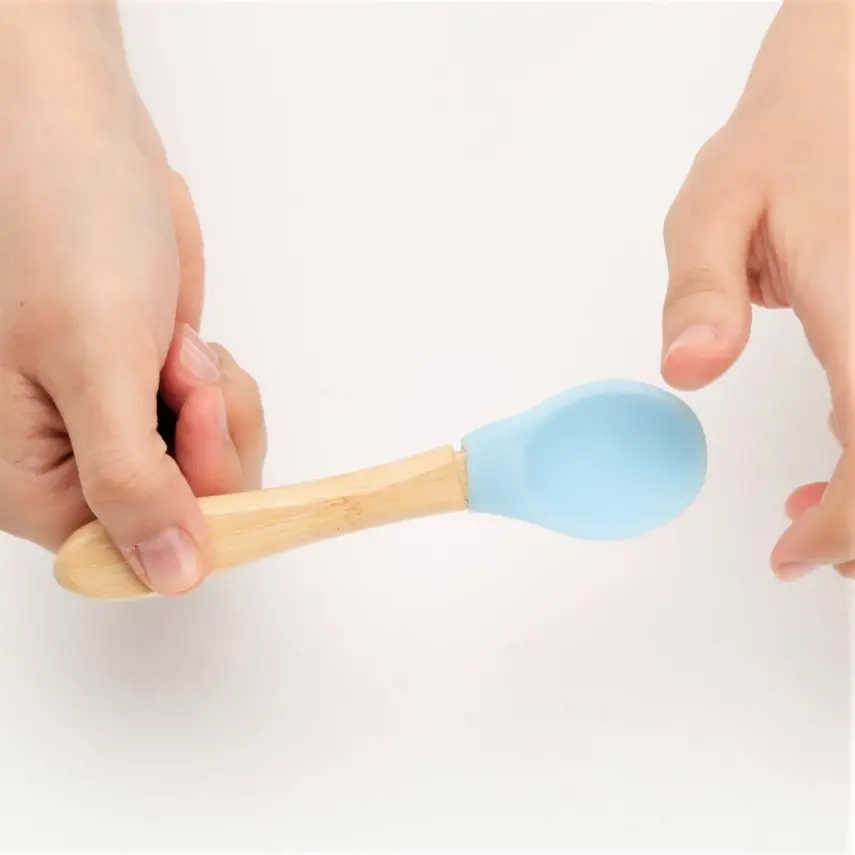OiOi Silikon Mama Kaşığı 2li Bambu Saplı Aqua Green - Deep Blue - 4