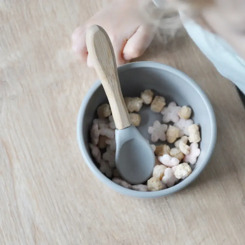 OiOi Silikon Mama Kaşığı 2li Bambu Saplı Aqua Green - Mineral Blue - 5