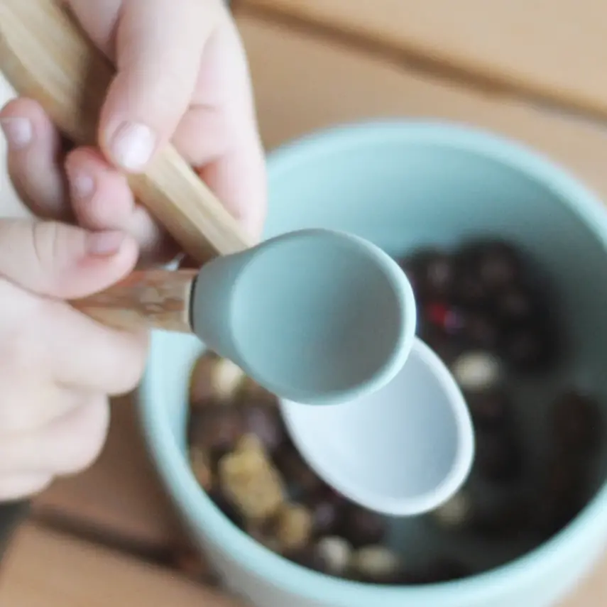 OiOi Silikon Mama Kaşığı 2li Bambu Saplı Aqua Green - Velvet Rose - 2