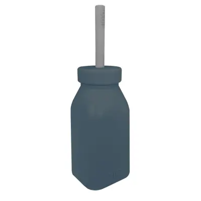 OiOi Şişe + Pipet Deep Blue - Powder Grey
