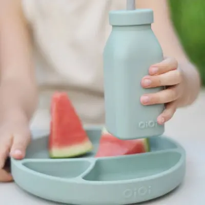 OiOi Şişe + Pipet River Green - Powder Grey - 3