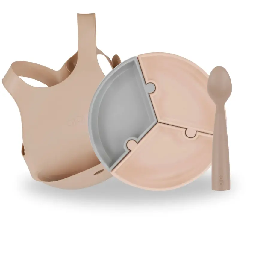 OiOi Yemek Seti Tabak Kaşık Önlük Bubble Beige - 1