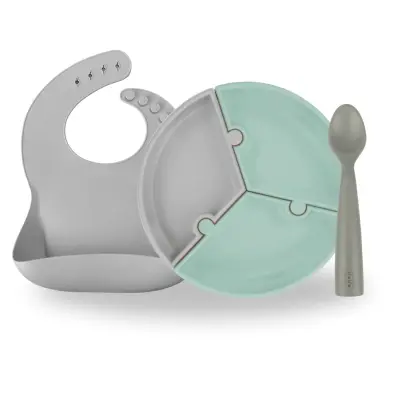 OiOi Yemek Seti Tabak Kaşık Önlük Powder Grey