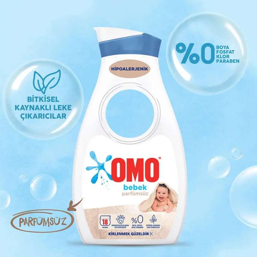 Omo Sıvı Baby Çamaşır Deterjanı Parfümsüz 18 Yıkama 900 ml - 5