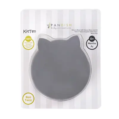Pandish Kitten Vakum Tabanlı Kapaklı Silikon Kase Gri - 4