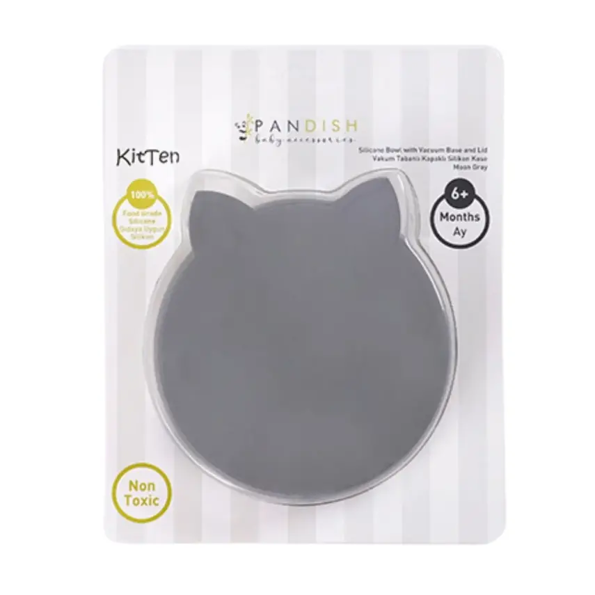 Pandish Kitten Vakum Tabanlı Kapaklı Silikon Kase Gri - 4