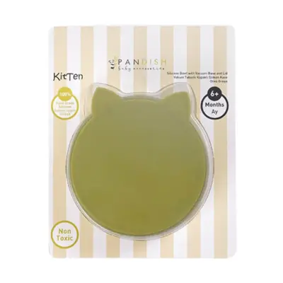 Pandish Kitten Vakum Tabanlı Kapaklı Silikon Kase Yeşil - 4