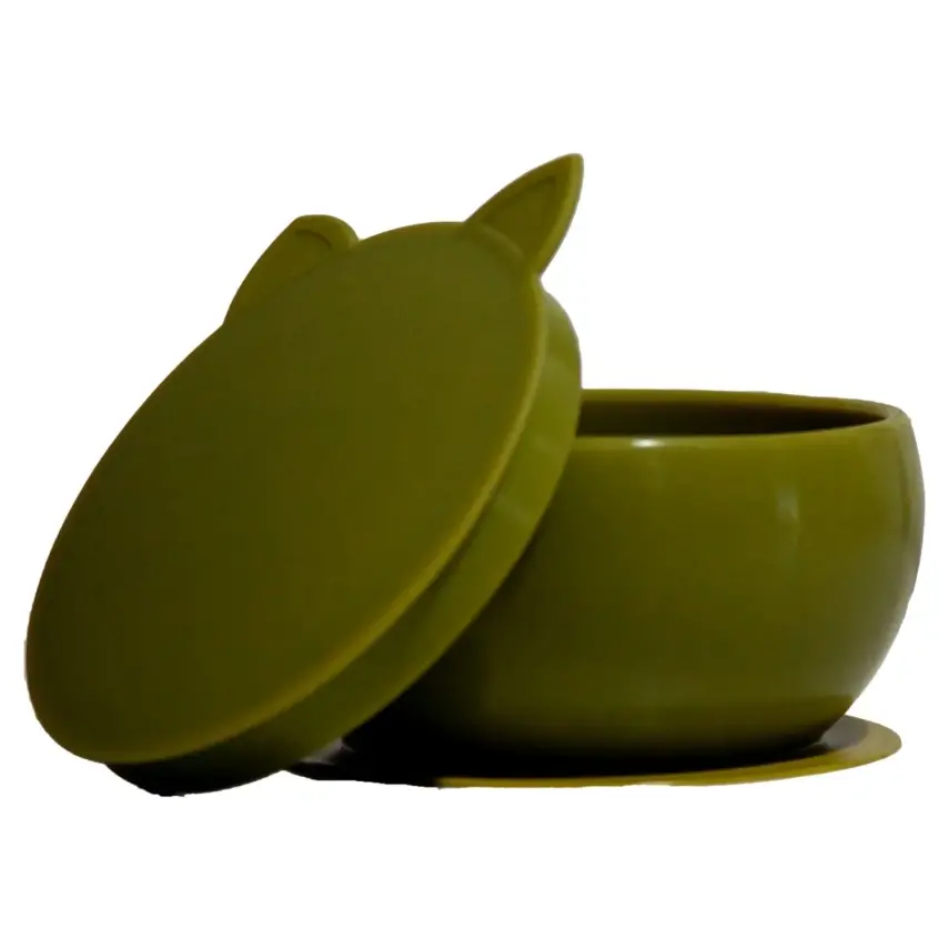 Pandish Kitten Vakum Tabanlı Kapaklı Silikon Kase Yeşil - 1