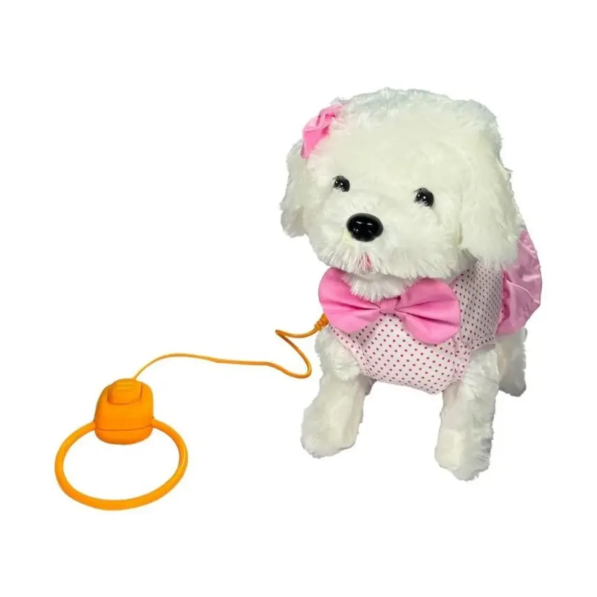 Peluş Tasmalı Yürüyen Pembe Fiyonklu Köpek - 1