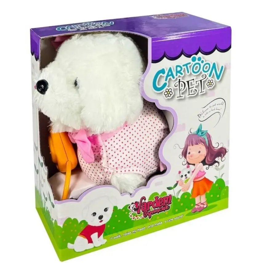 Peluş Tasmalı Yürüyen Pembe Fiyonklu Köpek - 2