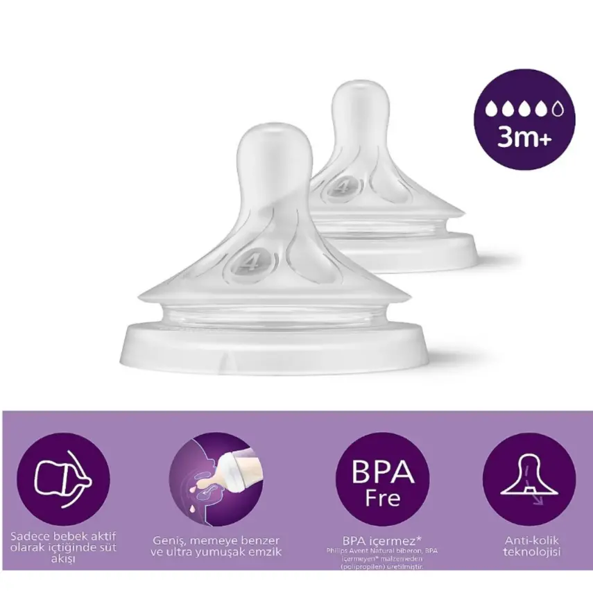 Philips Avent Doğal Tepkili Biberon Emziği 2li 4 Numara 3+ Ay - 7