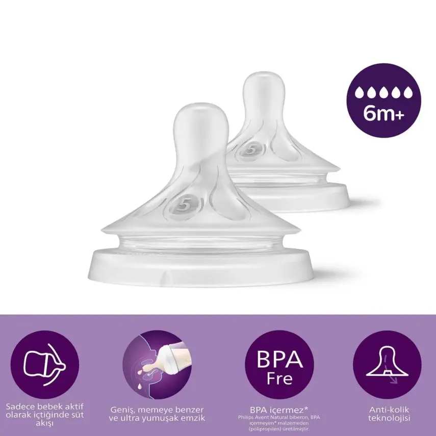 Philips Avent Doğal Tepkili Biberon Emziği 2li 5 Numara 6+ Ay - 22