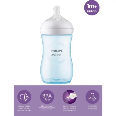 Philips Avent Doğal Tepkili PP Biberon 260 ml 1+ Ay Mavi - 19