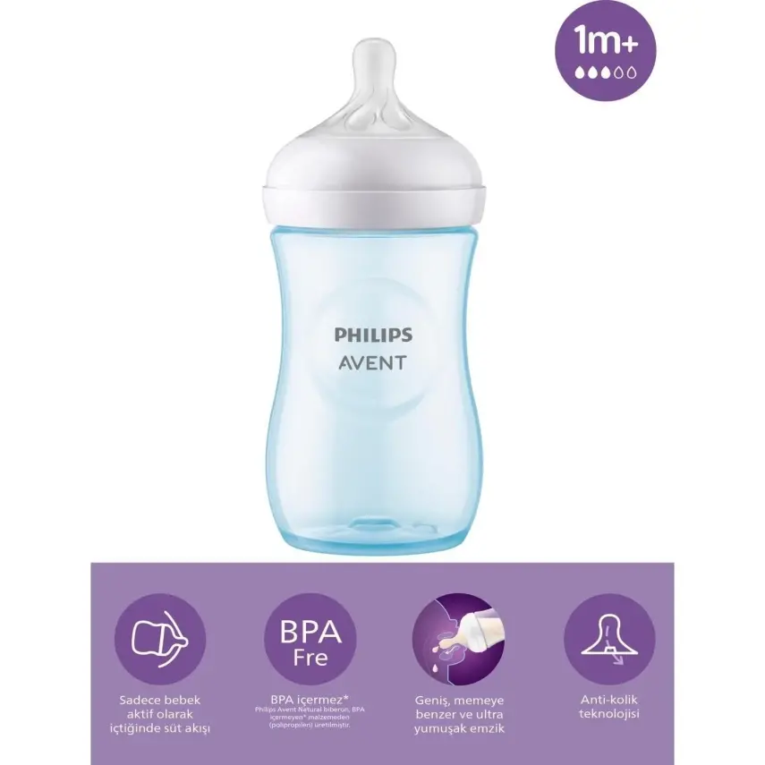 Philips Avent Doğal Tepkili PP Biberon 260 ml 1+ Ay Mavi - 19