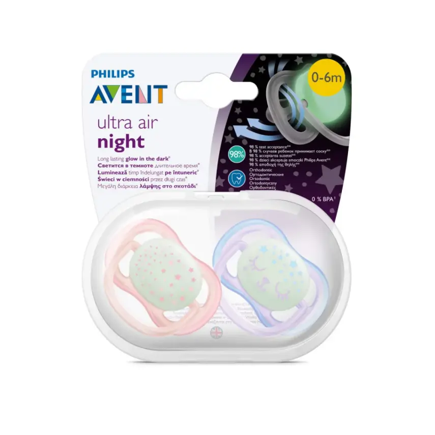 Philips Avent SCF376/12 Ultra Air Karanlıkta Parlar Silikon Emzik 0-6 Ay Kız Pembe - 3