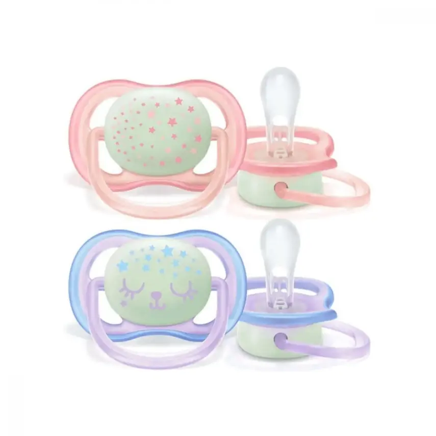 Philips Avent SCF376/12 Ultra Air Karanlıkta Parlar Silikon Emzik 0-6 Ay Kız Pembe - 1