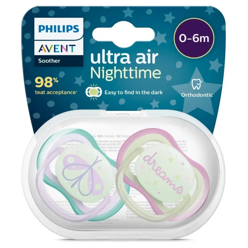 Philips Avent Ultra Air Gece Emzik 0-6 Ay 2li Kız SCF376/19 - 1