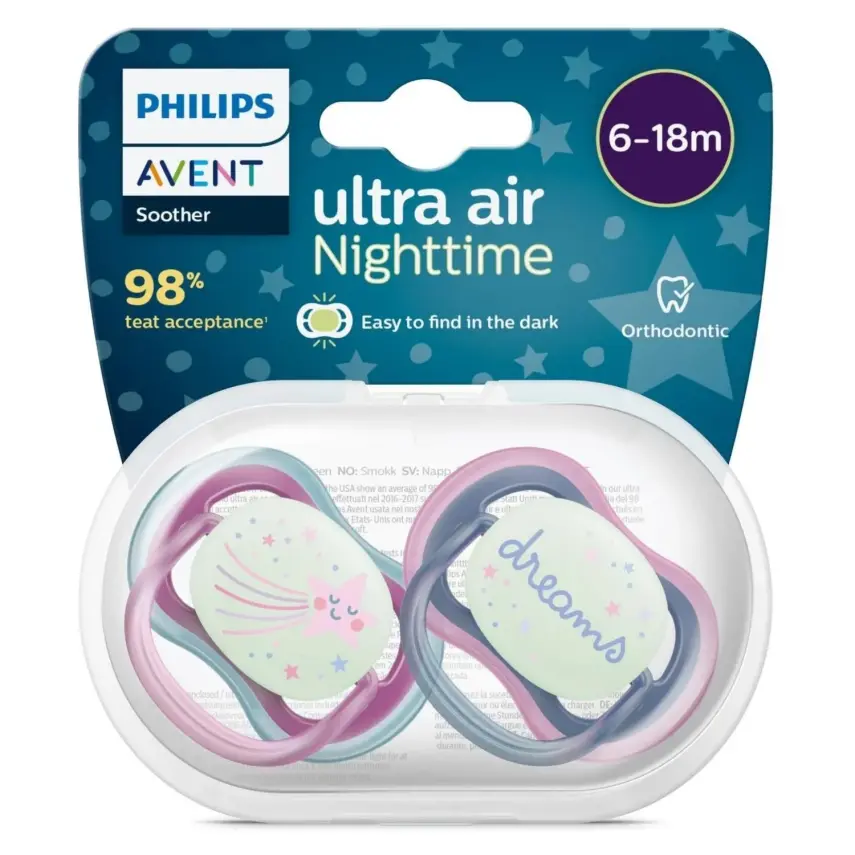 Philips Avent Ultra Air Gece Emzik 6-18 Ay 2li Kız SCF376/14 - 1