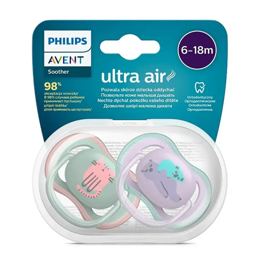 Philips Avent  Ultra Air Silikon Emzik 2li 6-18 Ay Kız SCF085/17 - 1