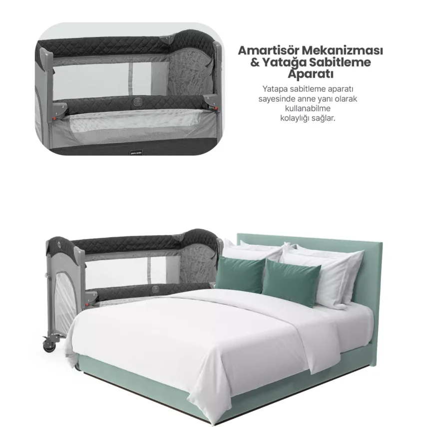 Pierre Cardin Luna Anne Yanı Oyun Parkı 60x100 cm Gri -Sünger Yatak Hediyeli - 2