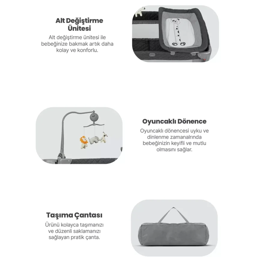 Pierre Cardin Luna Anne Yanı Oyun Parkı 60x100 cm Gri -Sünger Yatak Hediyeli - 4