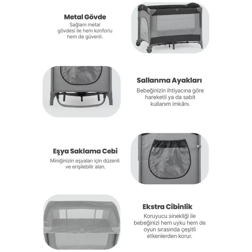 Pierre Cardin Luna Anne Yanı Oyun Parkı 60x100 cm Gri -Sünger Yatak Hediyeli - 5