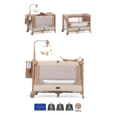 Pierre Cardin Luna Anne Yanı Oyun Parkı 60x100 cm Kahve -Sünger Yatak Hediyeli - 6