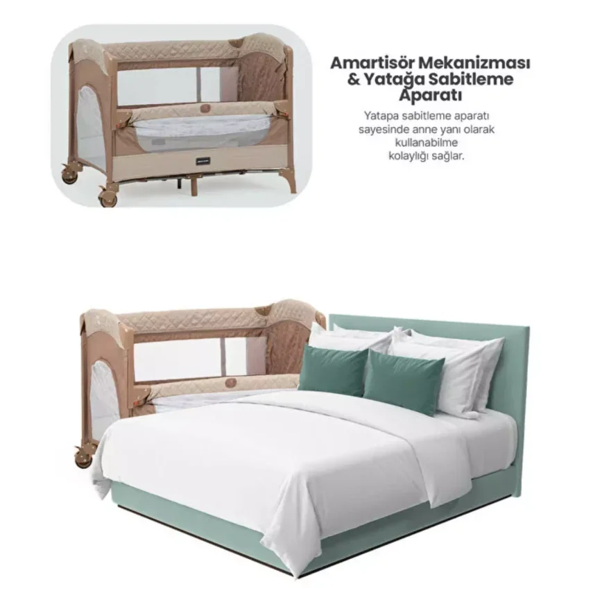 Pierre Cardin Luna Anne Yanı Oyun Parkı 60x100 cm Kahve -Sünger Yatak Hediyeli - 2