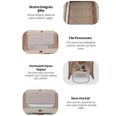 Pierre Cardin Luna Anne Yanı Oyun Parkı 60x100 cm Kahve -Sünger Yatak Hediyeli - 3