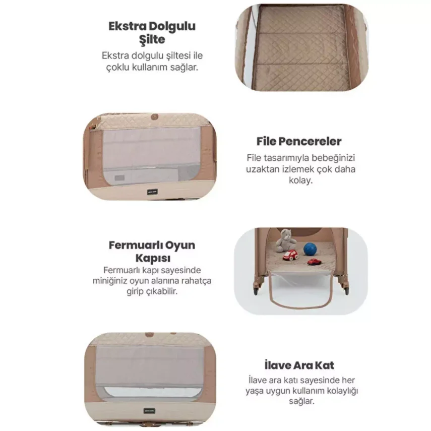 Pierre Cardin Luna Anne Yanı Oyun Parkı 60x100 cm Kahve -Sünger Yatak Hediyeli - 3