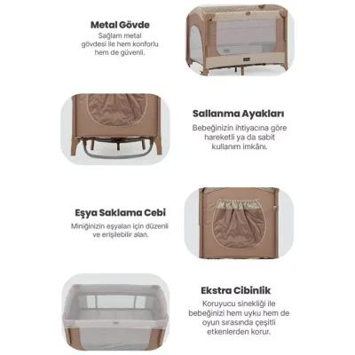 Pierre Cardin Luna Anne Yanı Oyun Parkı 60x100 cm Kahve -Sünger Yatak Hediyeli - 4