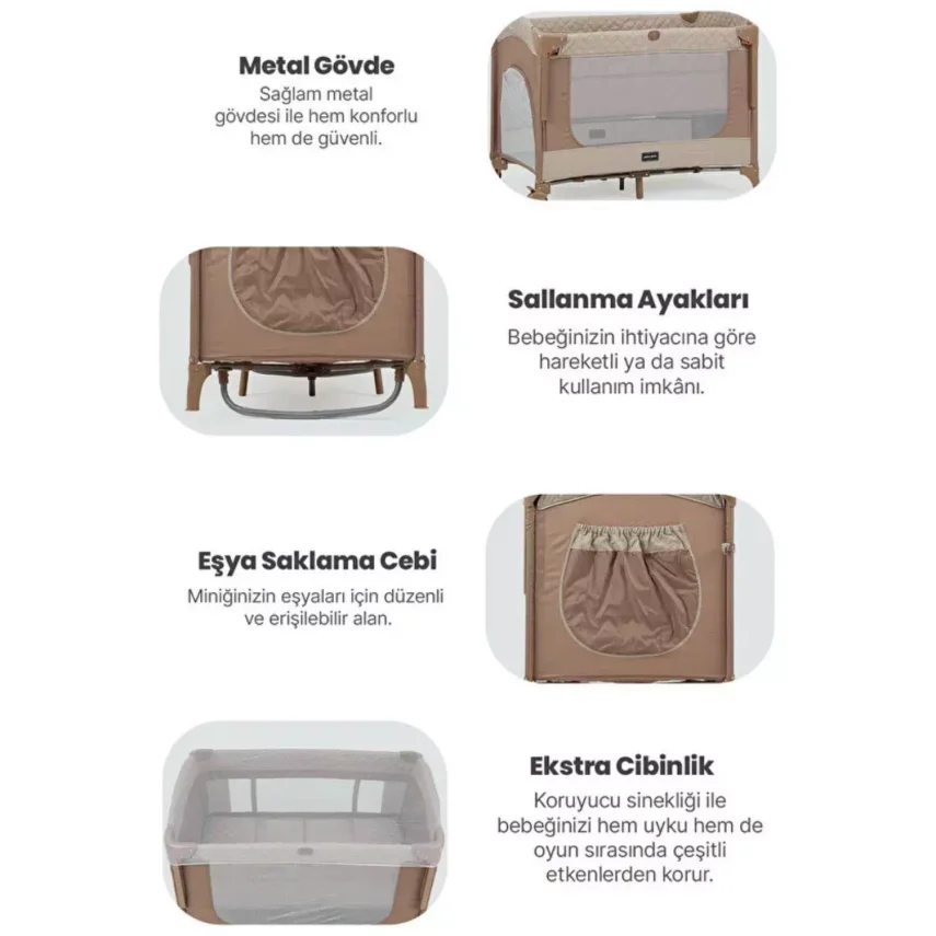 Pierre Cardin Luna Anne Yanı Oyun Parkı 60x100 cm Kahve -Sünger Yatak Hediyeli - 4