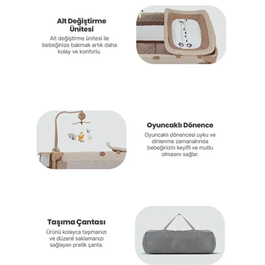 Pierre Cardin Luna Anne Yanı Oyun Parkı 60x100 cm Kahve -Sünger Yatak Hediyeli - 5