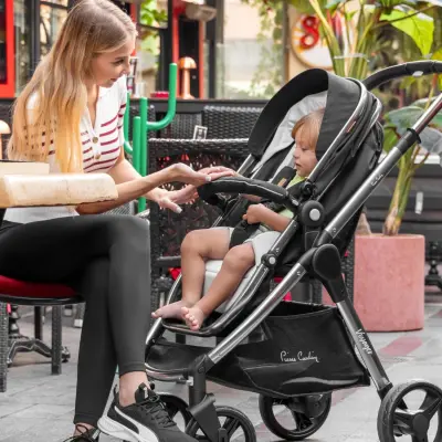 Pierre Cardin Voyager Tek Elle Katlanabilen Çift Yönlü Seyahat Travel Sistem Bebek Arabası Gri - 10