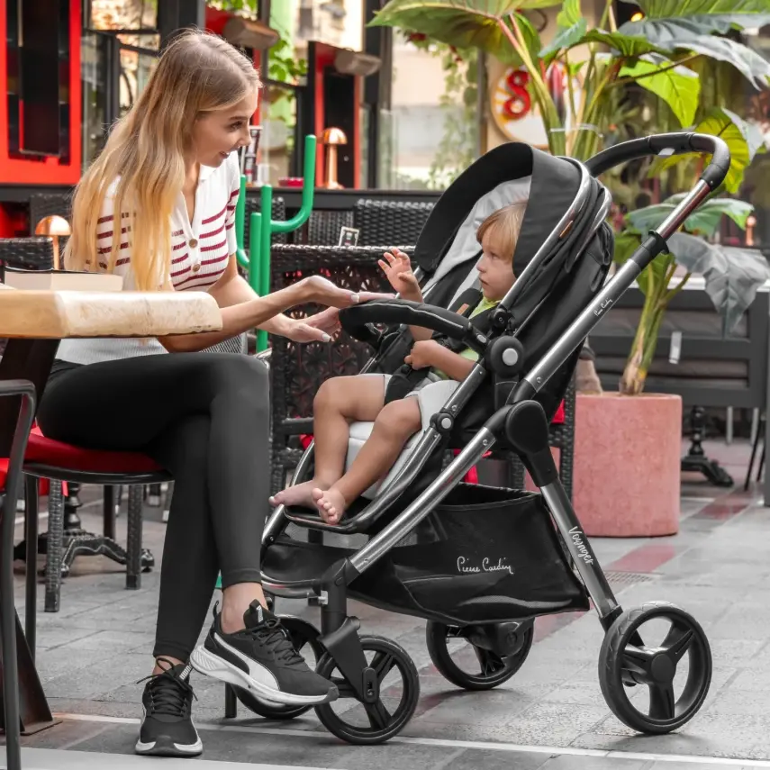 Pierre Cardin Voyager Tek Elle Katlanabilen Çift Yönlü Seyahat Travel Sistem Bebek Arabası  Siyah - 3
