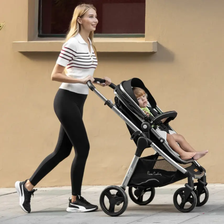 Pierre Cardin Voyager Tek Elle Katlanabilen Çift Yönlü Seyahat Travel Sistem Bebek Arabası  Siyah - 5