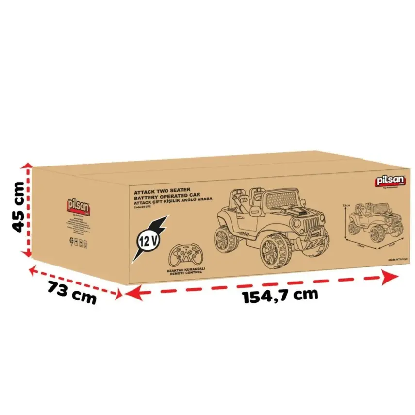 Pilsan Attack Çift Kişilik 12 Volt Kumandalı Akülü Araba - 5