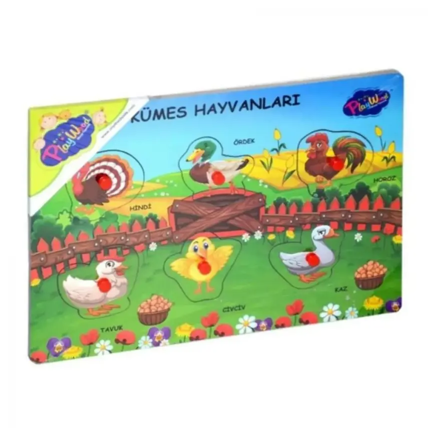 Playwood Ahşap Tutmalı Çiftlik Sevimli Kümes Hayvanları - 1
