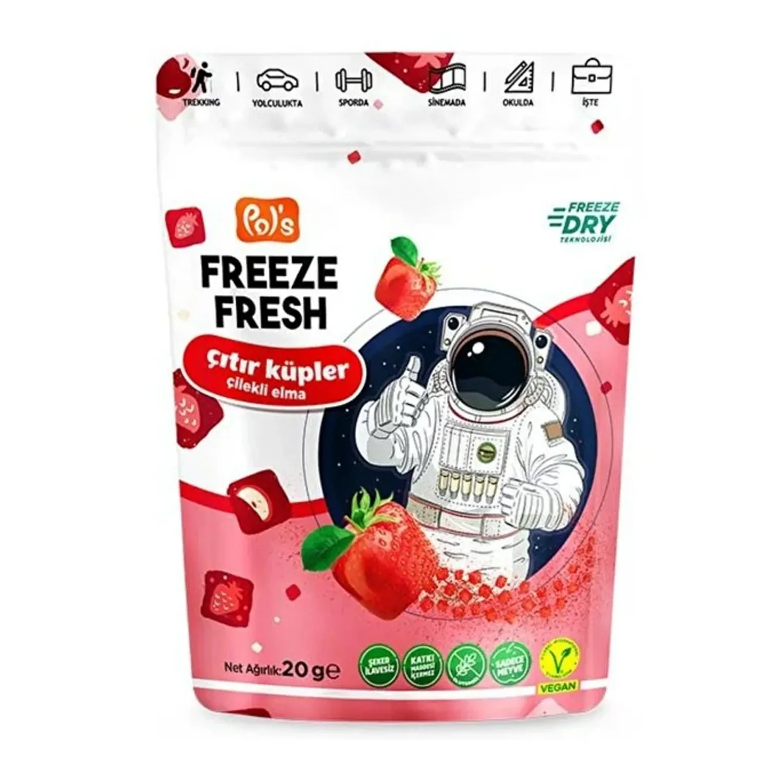 Pol's Freeze Fresh Çıtır Küpler Elma ve Çilek 20 gr