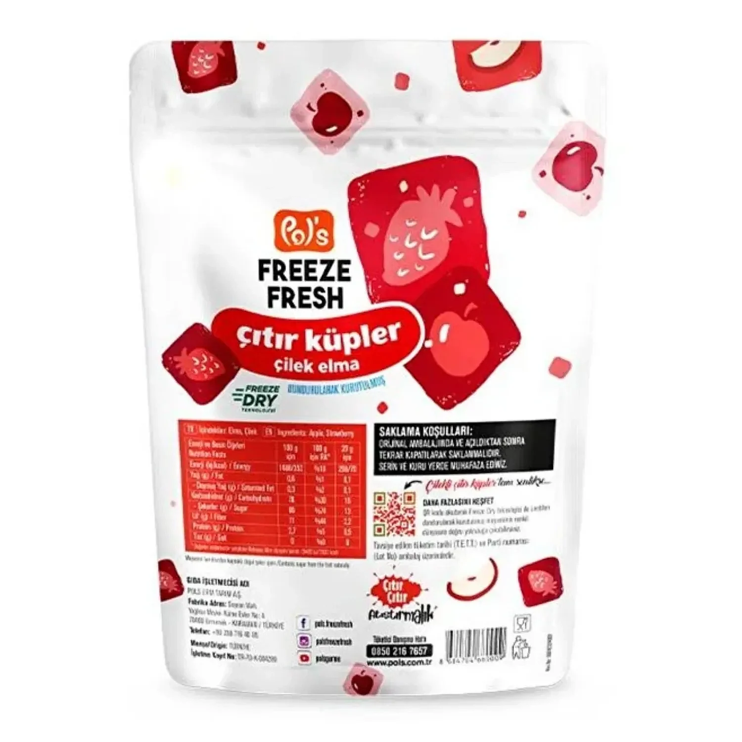Pol's Freeze Fresh Çıtır Küpler Elma ve Çilek 20 gr