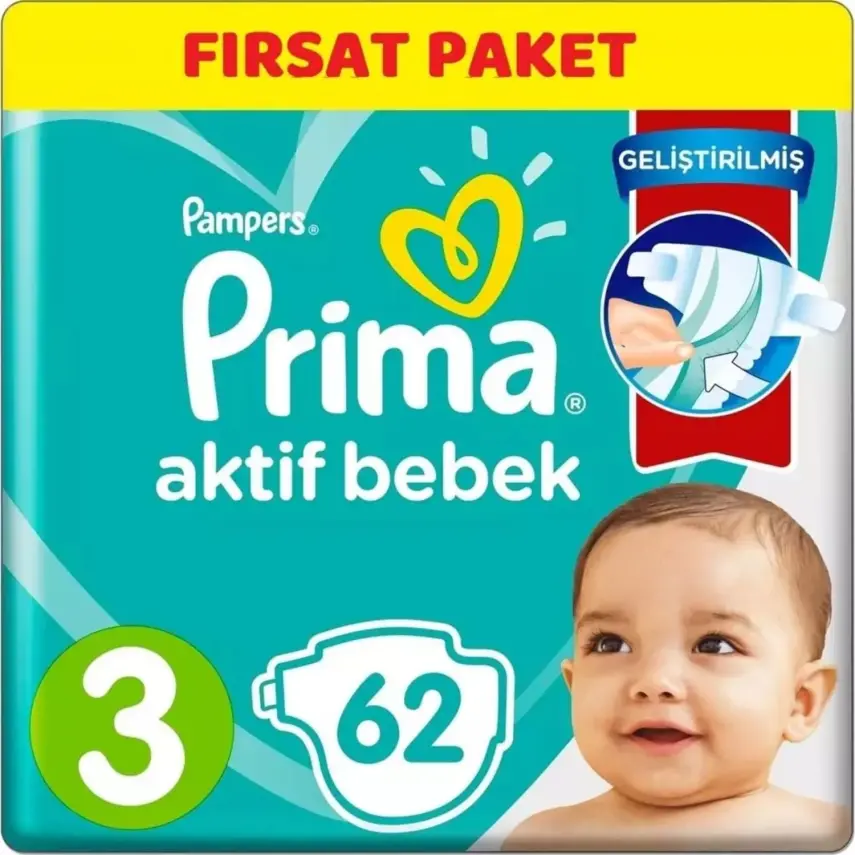 Prima Aktif Bebek Bezi 3 Beden Midi 6-10 kg 62li Fırsat Paketi - 1